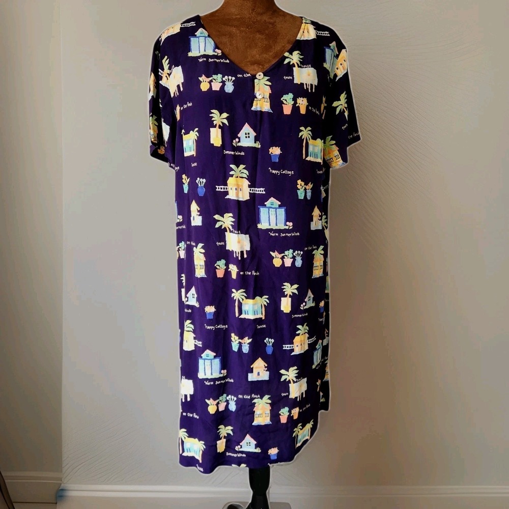 Talbots Dress Cottagecore Beach Size 14 Petite Graphic Print 90s Summer Casual